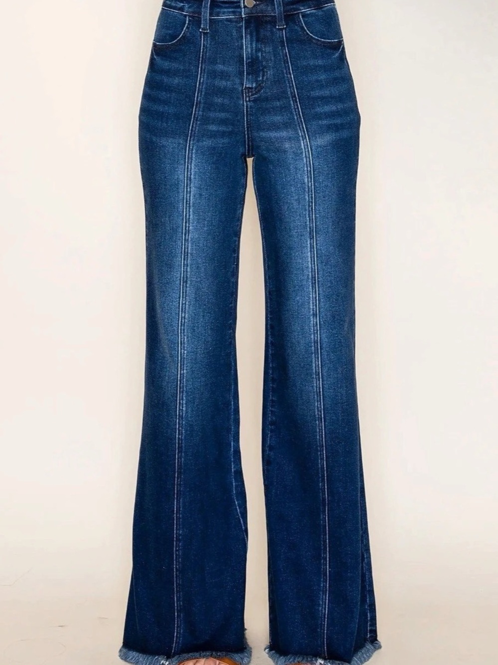 Wisteria Lane Dark Wash High Rise Flare Jeans Raw Hem